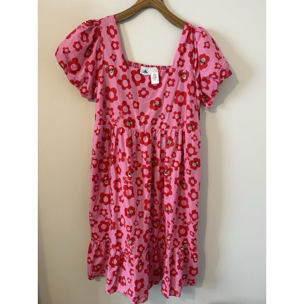 Disney Minnie Pink Maxi Dress 1X Floral Puff Sleeves New w/ Tags Stretch